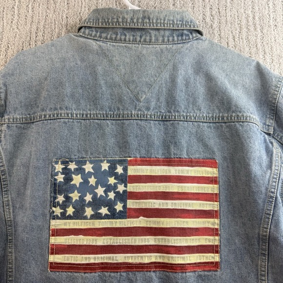 Vintage Tommy Hilfiger Denim Jacket Women's 3X USA Flag Blue - Picture 2 of 9